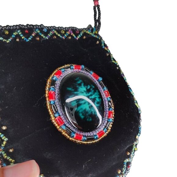 Vintage Velvet Amulet Front Beaded Boho Cross Body Medicine Coin Bag - Picture 9 of 9